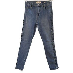 PACSUN Jeans Jegging Womens Sz 28 Blue‎ Hi-Rise Ankle Leather Laced Sides Skinny